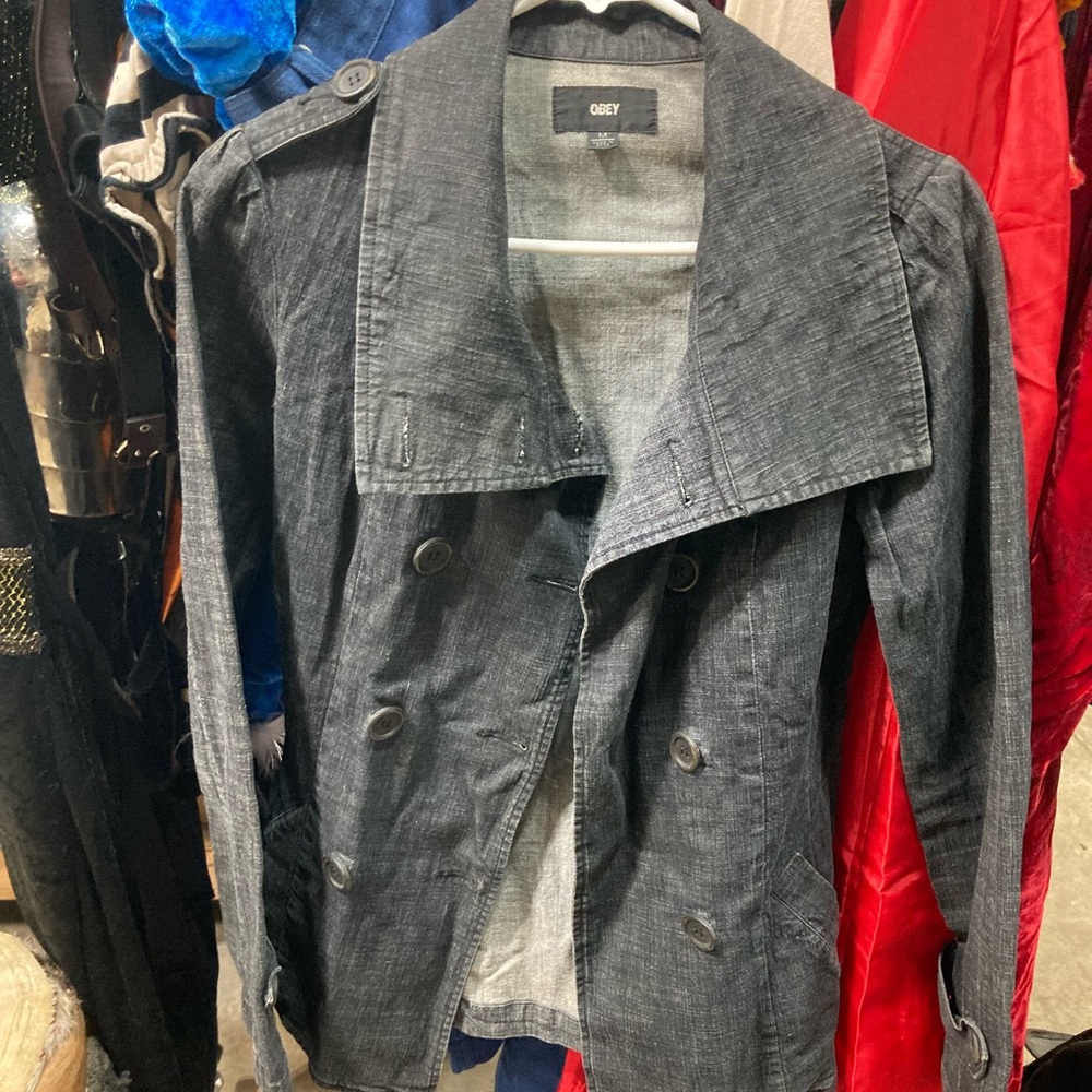 Obey blue grey light jacket sz m